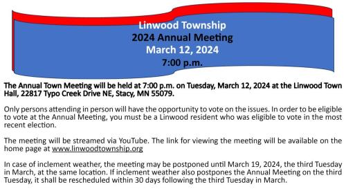 Annual Township Meeting March 12th @ 7pm