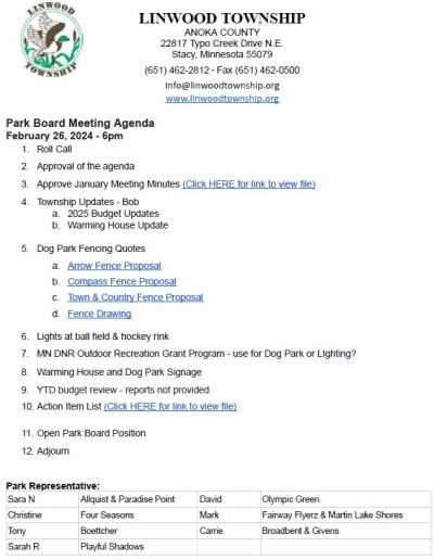 park agenda February 26, 2024