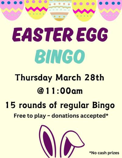 easter bingo March 28th 11am