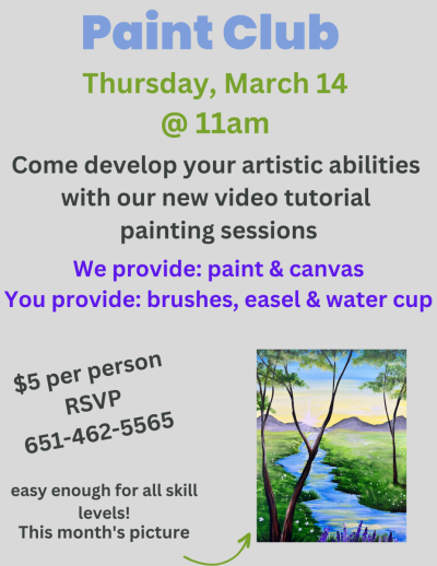 paint club Thursday March 14th, 11am