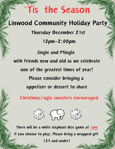 Community Holiday Party December 21st  noon till 2pm